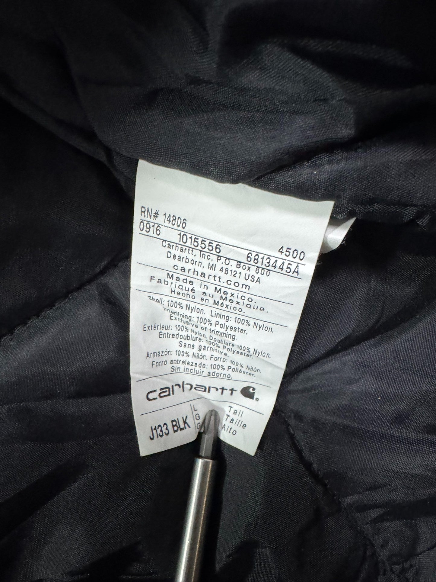 Carhartt J133 Extremes Active Jacket Black Hooded Quilted Workwear (L Tall)