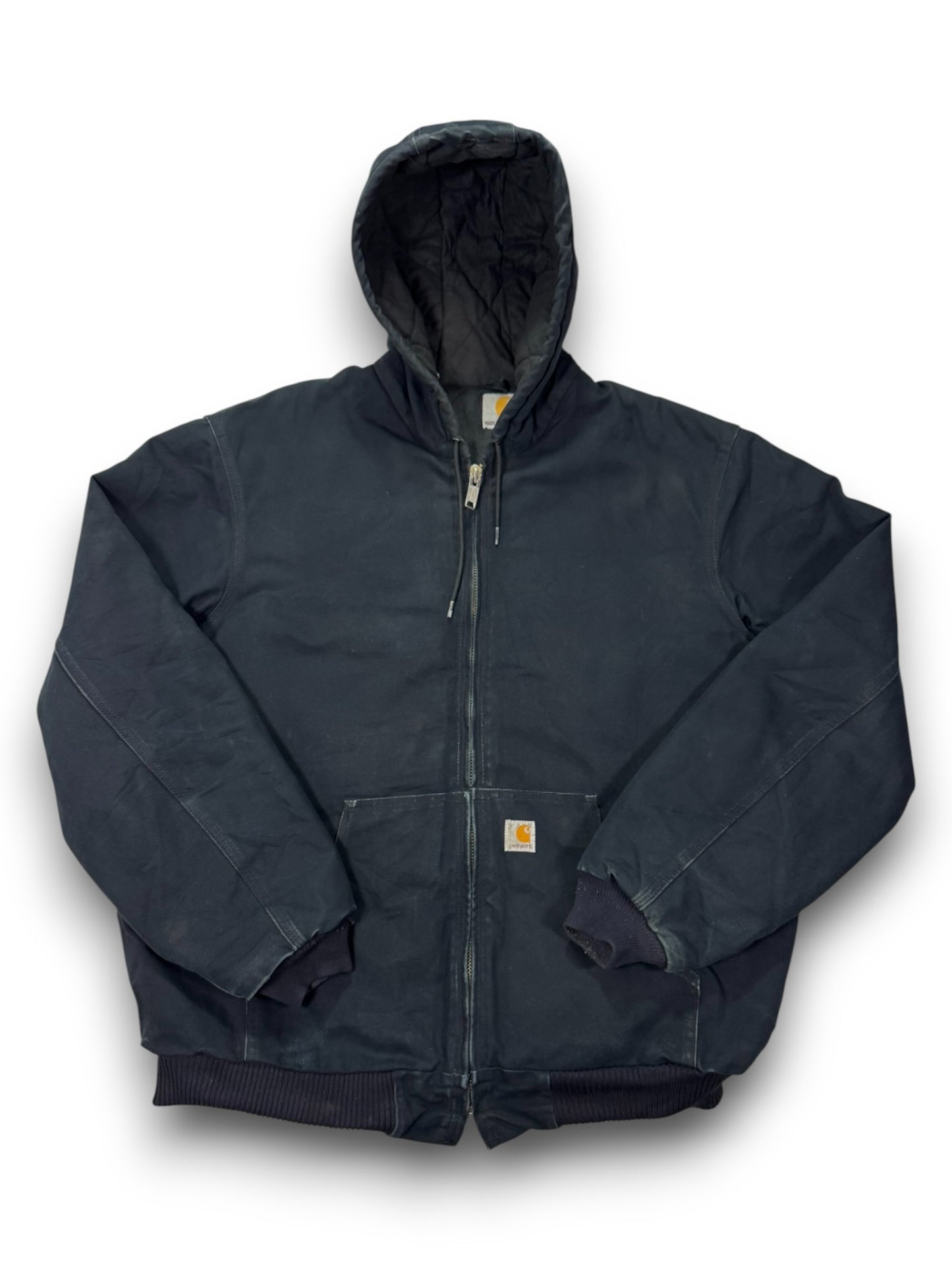 Vintage Carhartt J140 Quilted Hooded Active Jacket Black Made in USA - XL