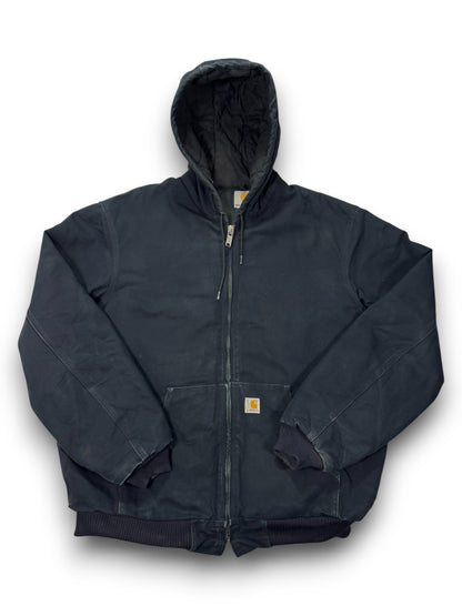 Vintage Carhartt J140 Quilted Hooded Active Jacket Black Made in USA - XL
