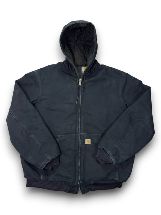 Vintage Carhartt J140 Quilted Hooded Active Jacket Black Made in USA - XL