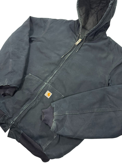 Vintage Carhartt J140 Quilted Hooded Active Jacket Black Made in USA - XL