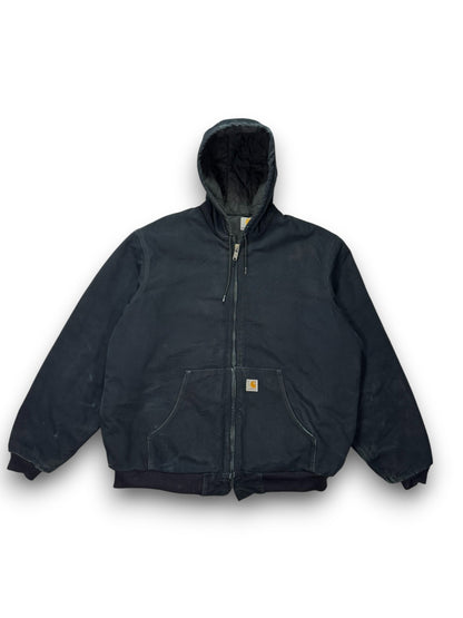 Vintage Carhartt J140 Quilted Hooded Active Jacket Black Made in USA - XL