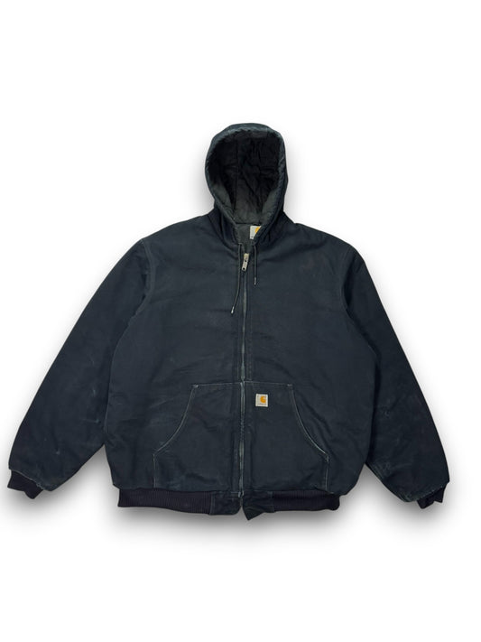Vintage Carhartt J140 Quilted Hooded Active Jacket Black Made in USA - XL