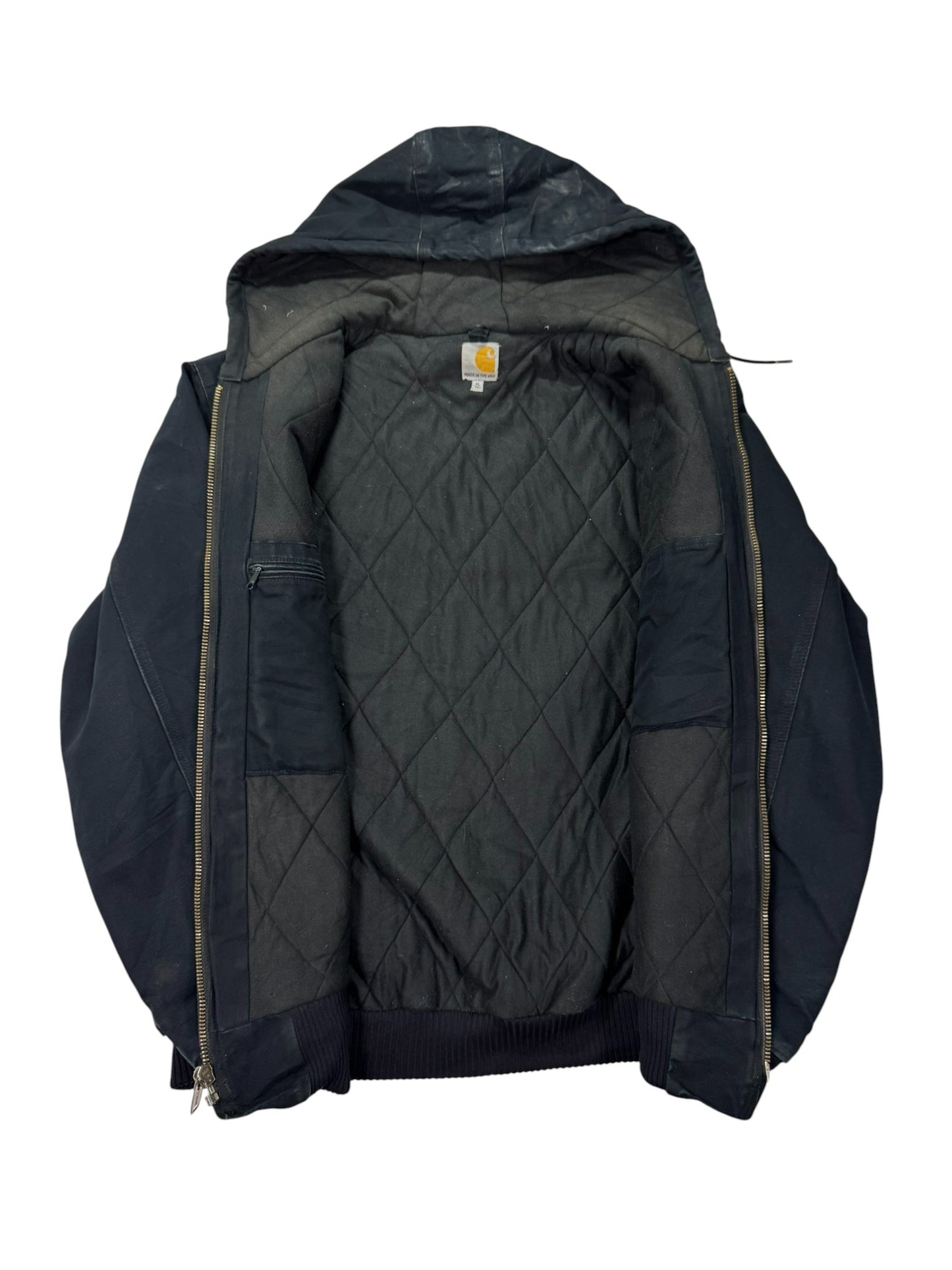Vintage Carhartt J140 Quilted Hooded Active Jacket Black Made in USA - XL