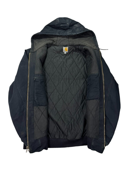 Vintage Carhartt J140 Quilted Hooded Active Jacket Black Made in USA - XL