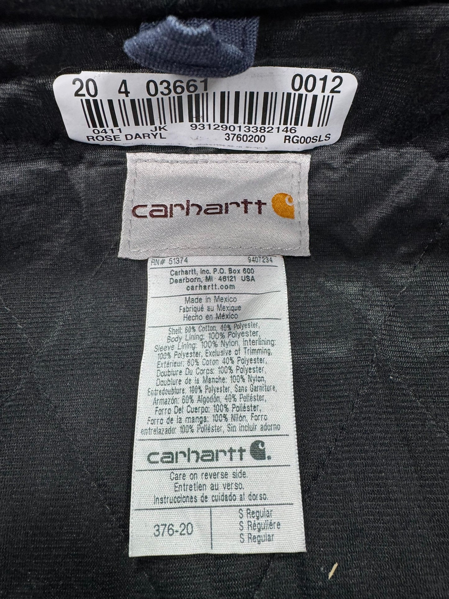 Carhartt J130 Active Jacket Navy Blue Quilted Lined Workwear - S