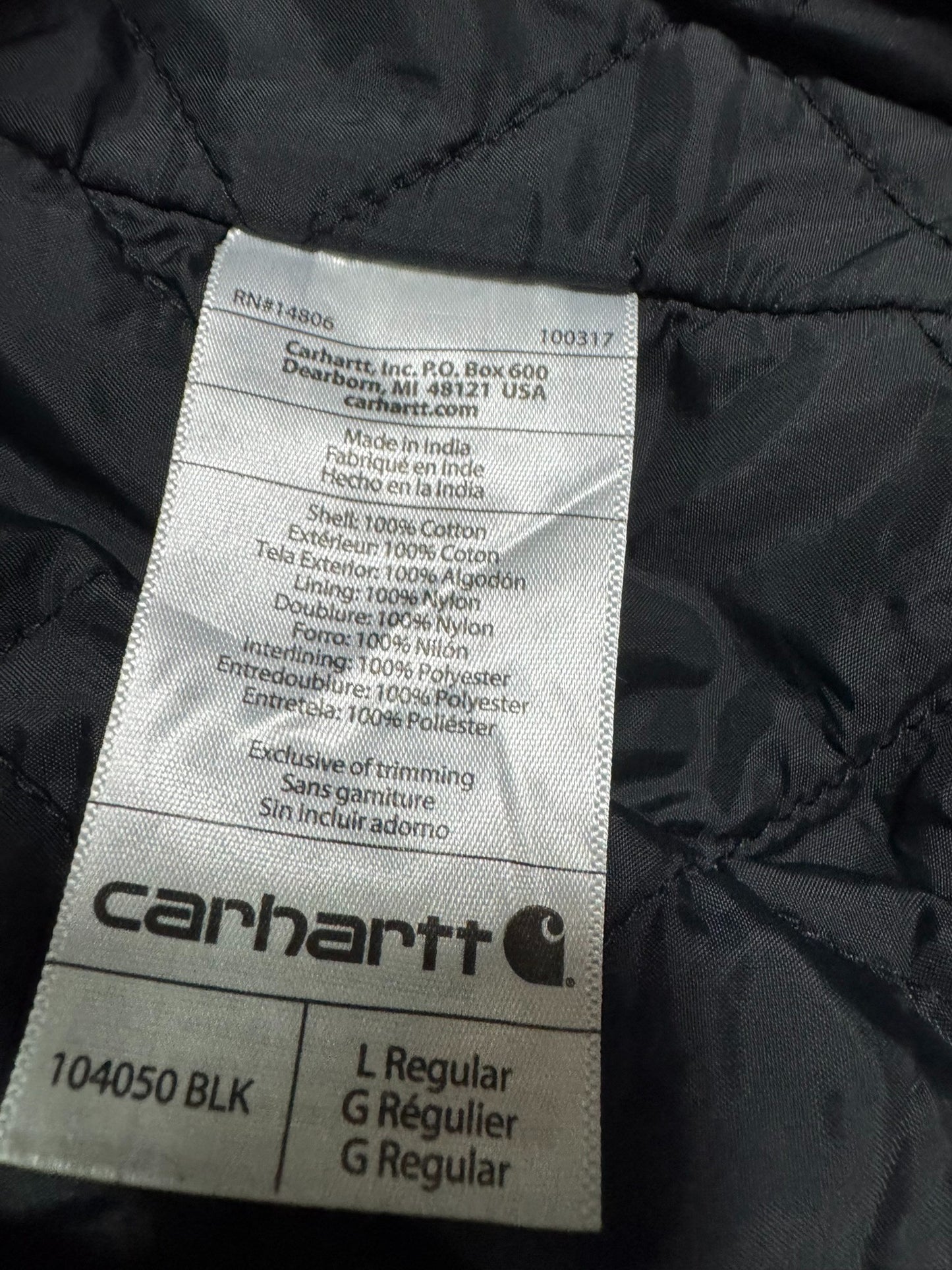 Carhartt J130 3M Thinsulate Insulated Black Quilted Active Jacket - L