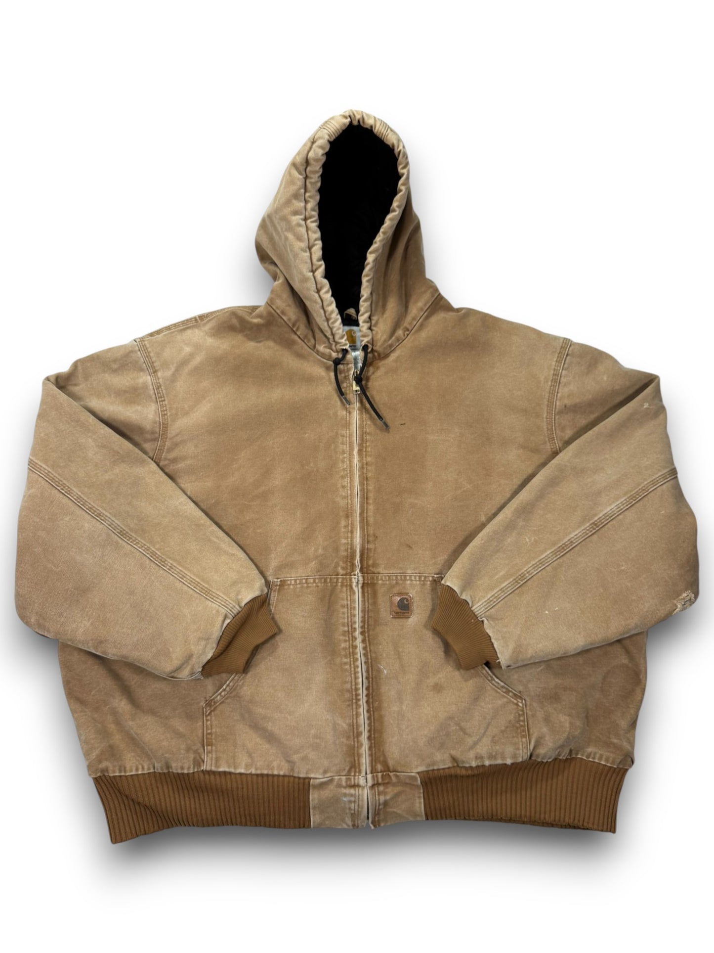 Carhartt Faded J130 BRN Hooded Quilted Workwear Jacket - 4XL