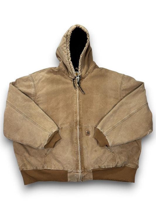 Carhartt Faded J130 BRN Hooded Quilted Workwear Jacket - 4XL