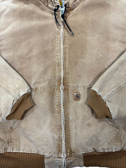 Carhartt Faded J130 BRN Hooded Quilted Workwear Jacket - 4XL
