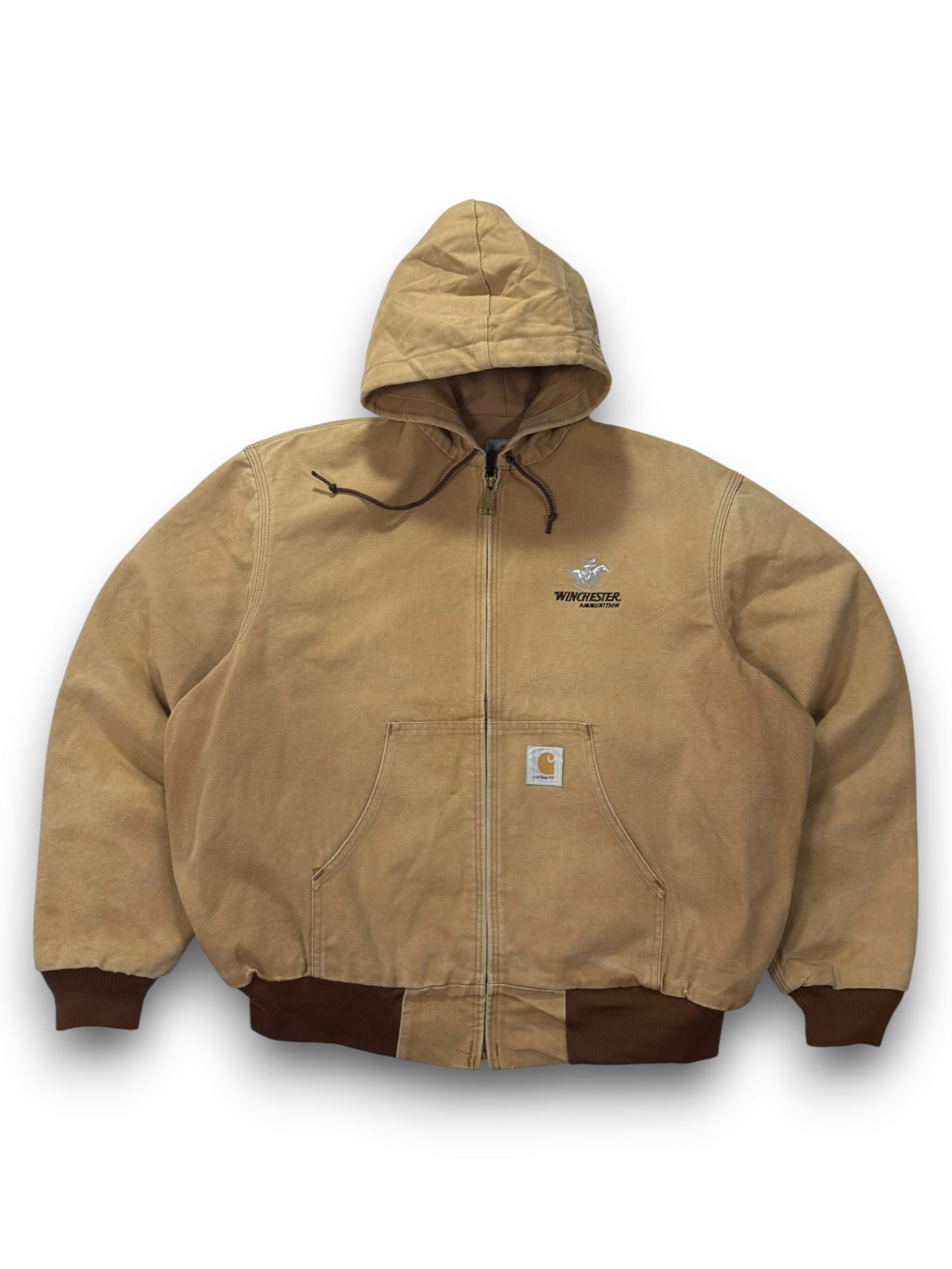 Vintage Carhartt J06 Winchester Promo Hooded Duck Canvas Thermal Active Jacket - Made in USA  - XL