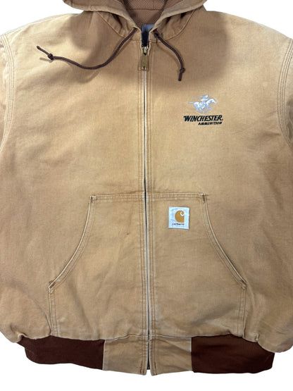 Vintage Carhartt J06 Winchester Promo Hooded Duck Canvas Thermal Active Jacket - Made in USA  - XL