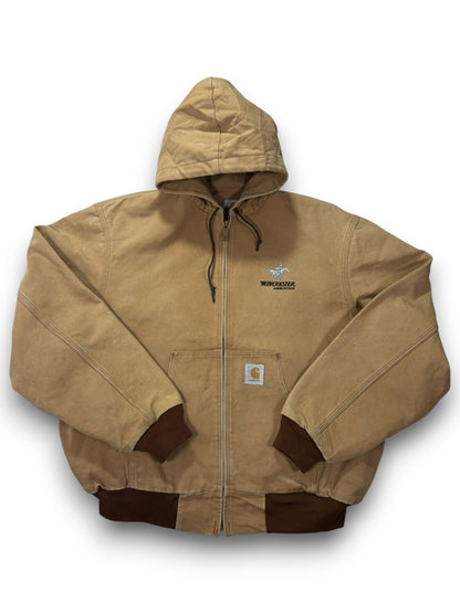 Vintage Carhartt J06 Winchester Promo Hooded Duck Canvas Thermal Active Jacket - Made in USA  - XL