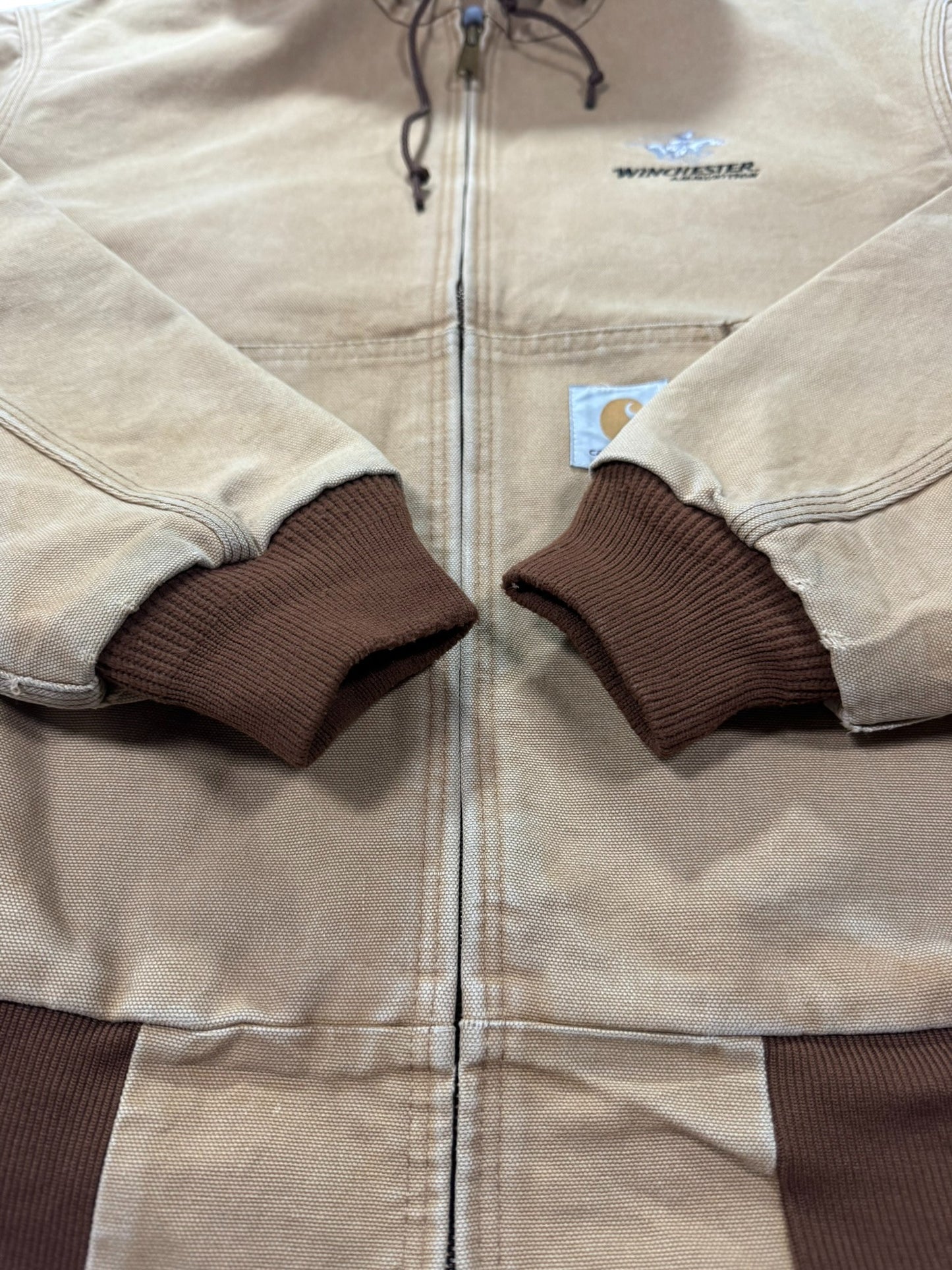 Vintage Carhartt J06 Winchester Promo Hooded Duck Canvas Thermal Active Jacket - Made in USA  - XL
