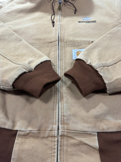 Vintage Carhartt J06 Winchester Promo Hooded Duck Canvas Thermal Active Jacket - Made in USA  - XL
