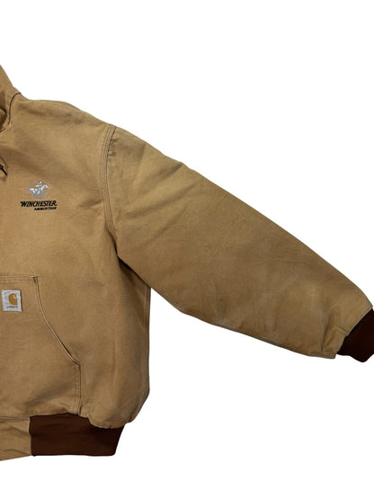 Vintage Carhartt J06 Winchester Promo Hooded Duck Canvas Thermal Active Jacket - Made in USA  - XL