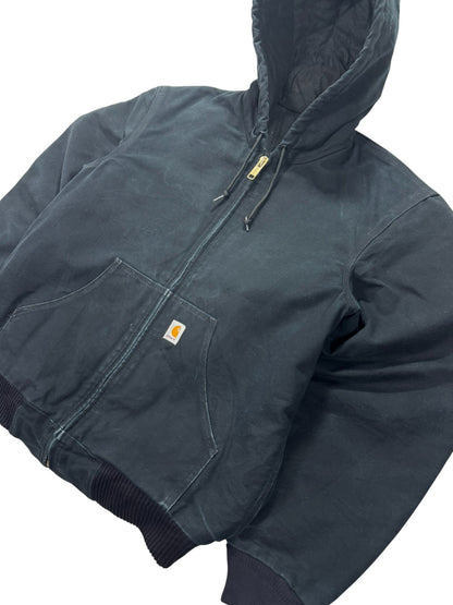 Vintage Carhartt J140 Quilted Hooded Active Jacket Black Made in USA - Small