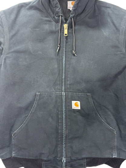 Vintage Carhartt J140 Quilted Hooded Active Jacket Black Made in USA - Small
