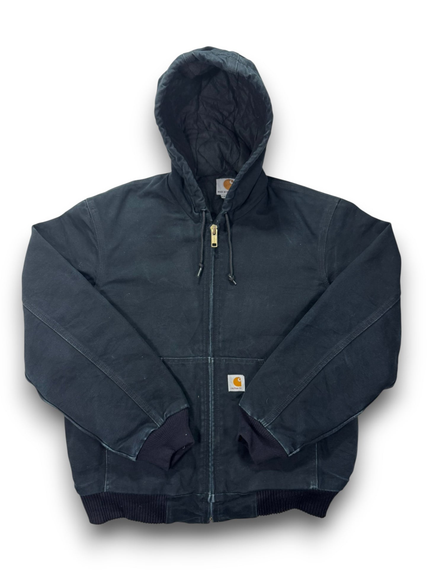 Vintage Carhartt J140 Quilted Hooded Active Jacket Black Made in USA - Small