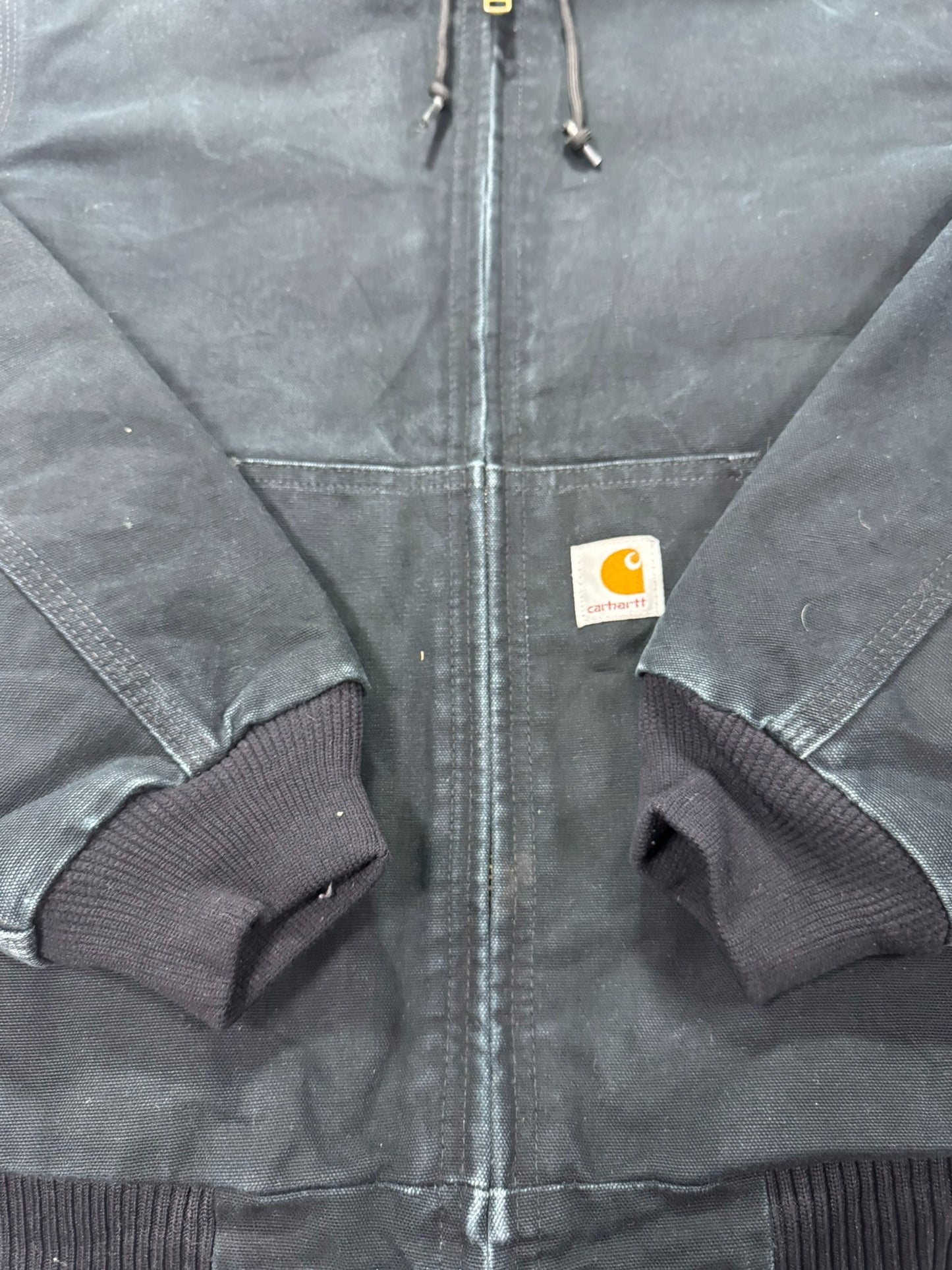Vintage Carhartt J140 Quilted Hooded Active Jacket Black Made in USA - Small