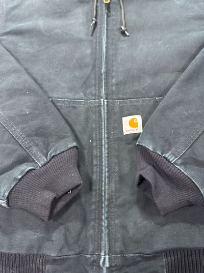 Vintage Carhartt J140 Quilted Hooded Active Jacket Black Made in USA - Small