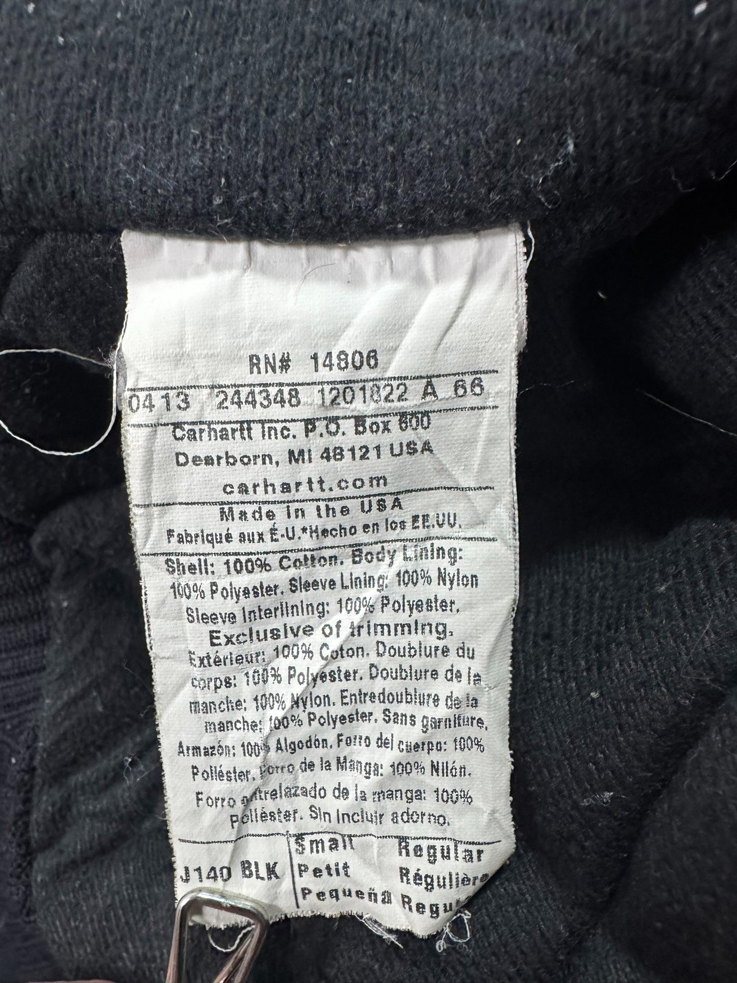Vintage Carhartt J140 Quilted Hooded Active Jacket Black Made in USA - Small