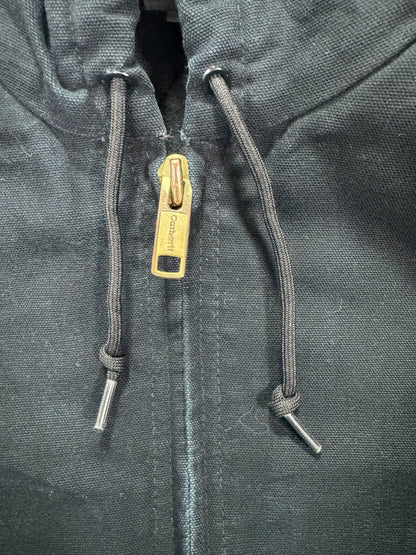 Vintage Carhartt J140 Quilted Hooded Active Jacket Black Made in USA - Small