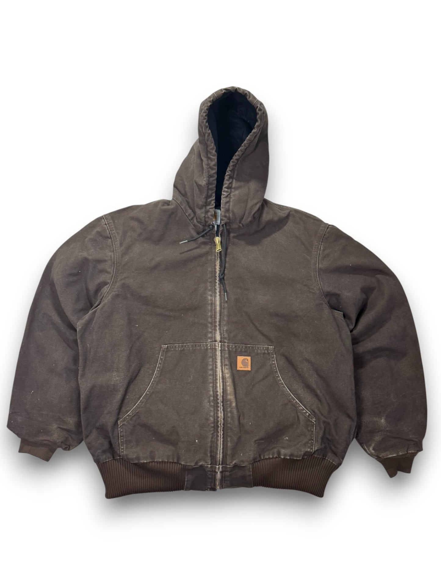 Vintage Carhartt J130 DKB Dark Brown Hooded Quilted Active Jacket - L