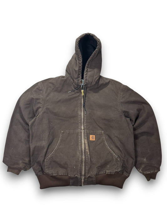 Vintage Carhartt J130 DKB Dark Brown Hooded Quilted Active Jacket - L