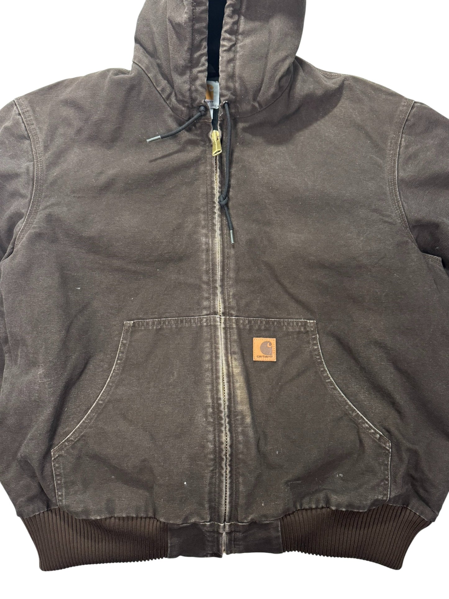 Vintage Carhartt J130 DKB Dark Brown Hooded Quilted Active Jacket - L