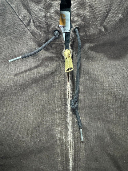 Vintage Carhartt J130 DKB Dark Brown Hooded Quilted Active Jacket - L
