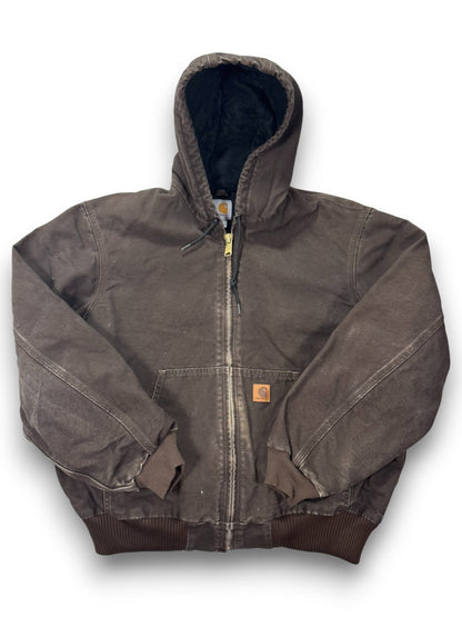 Vintage Carhartt J130 DKB Dark Brown Hooded Quilted Active Jacket - L