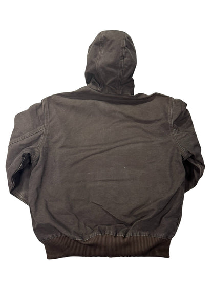 Vintage Carhartt J130 DKB Dark Brown Hooded Quilted Active Jacket - L