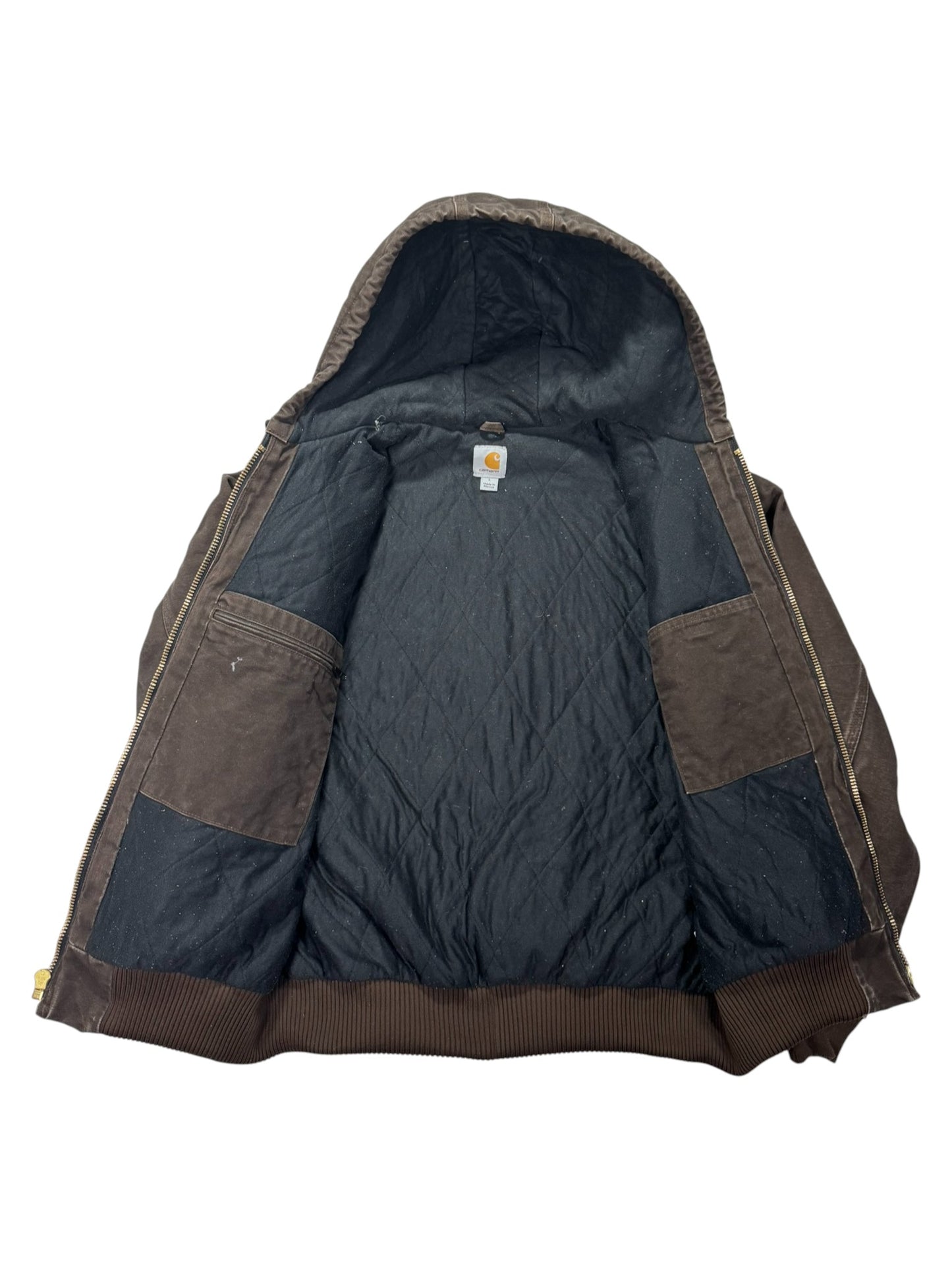 Vintage Carhartt J130 DKB Dark Brown Hooded Quilted Active Jacket - L