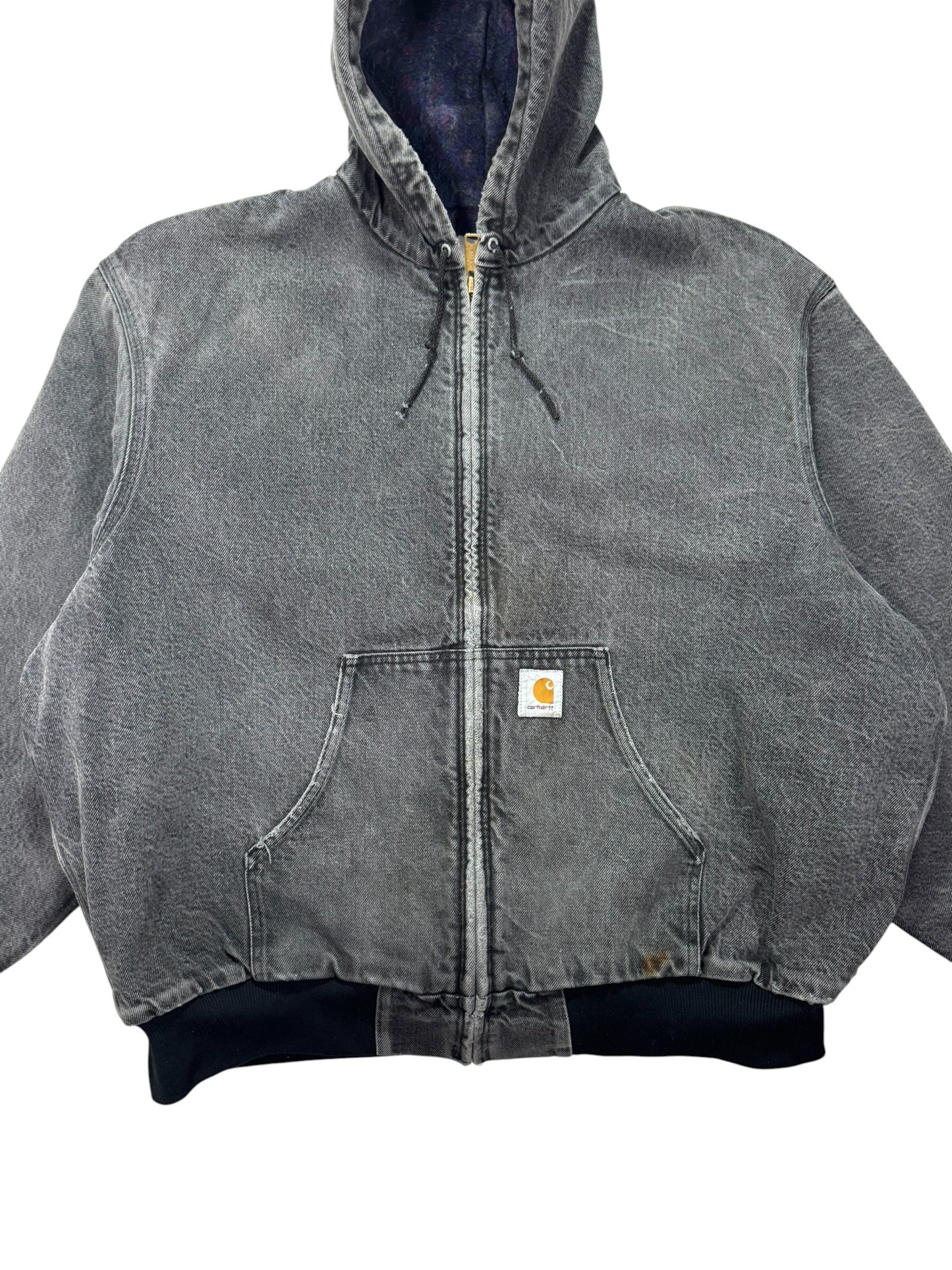 VTG Carhartt JB6865 Aztec Blanket Lined Denim SW Active Jacket Dbl Black - L/XL