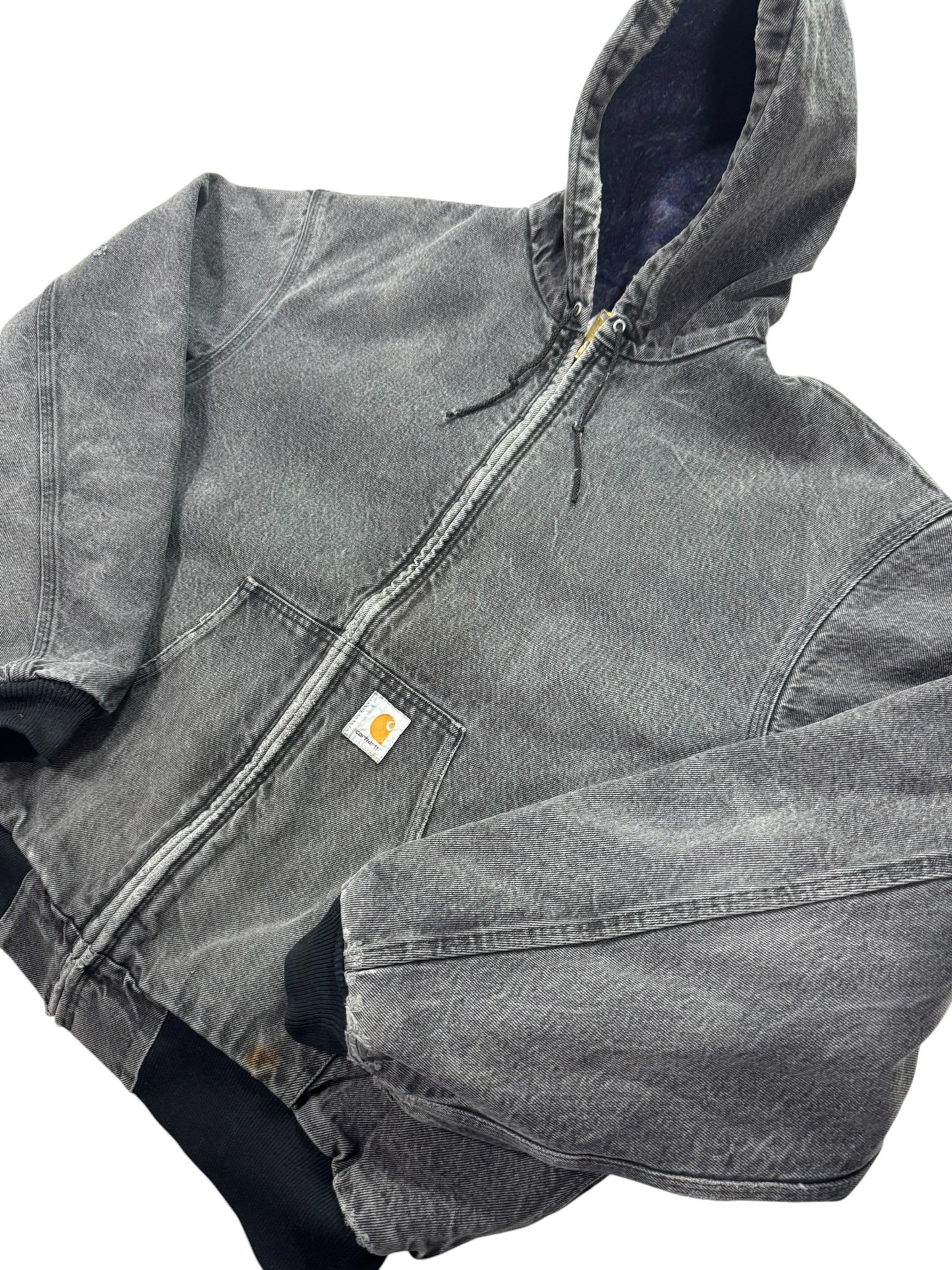 VTG Carhartt JB6865 Aztec Blanket Lined Denim SW Active Jacket Dbl Black - L/XL