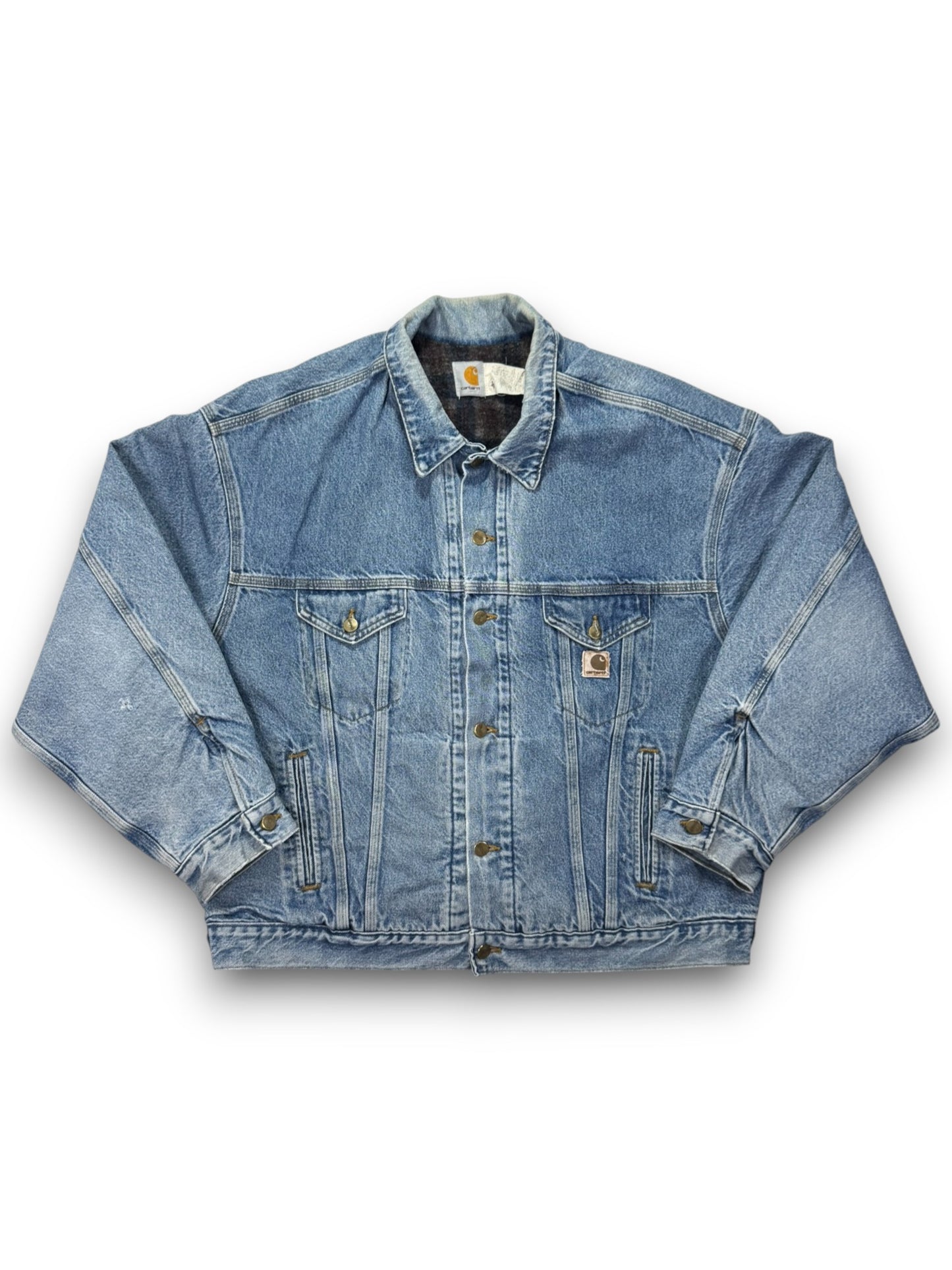 VTG Carhartt JB0998 Blanket Lined Farm Chore Field Jean Jacket Tucker Denim - XL