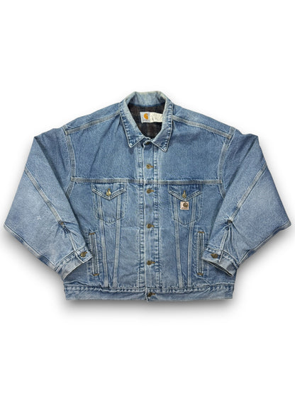 VTG Carhartt JB0998 Blanket Lined Farm Chore Field Jean Jacket Tucker Denim - XL
