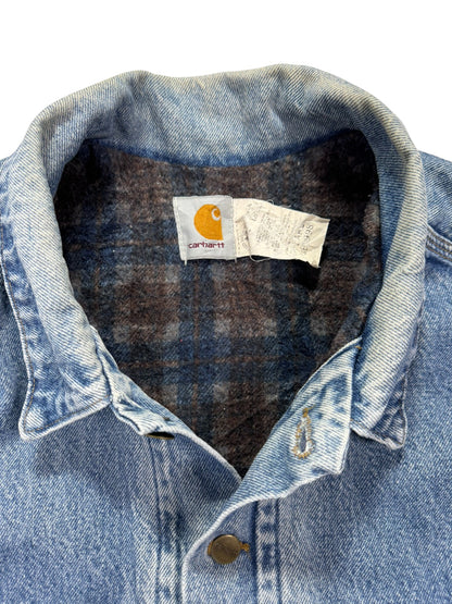 VTG Carhartt JB0998 Blanket Lined Farm Chore Field Jean Jacket Tucker Denim - XL