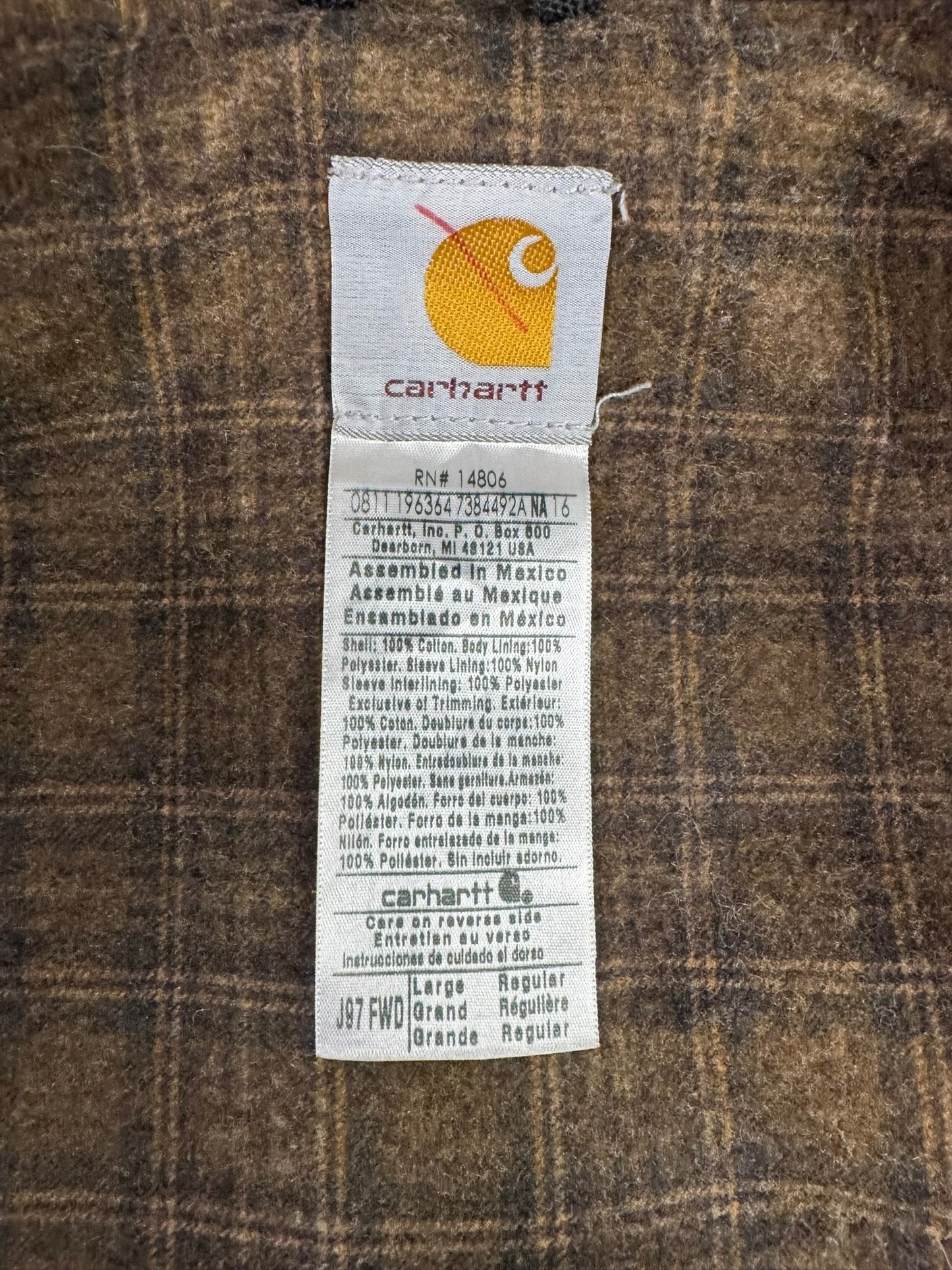 RARE Vintage Carhartt J97 FWD Detroit Jacket Blanket Lined Brown Men's Sz Large