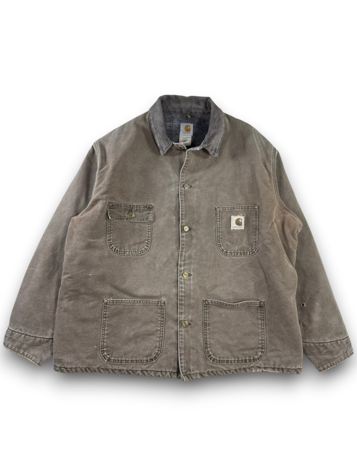 Vintage Carhartt C02CHT Faded Brown Duck Canvas Blanket Lined Chore Coat Mens XL