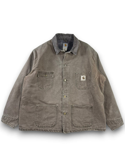 Vintage Carhartt C02CHT Faded Brown Duck Canvas Blanket Lined Chore Coat Mens XL