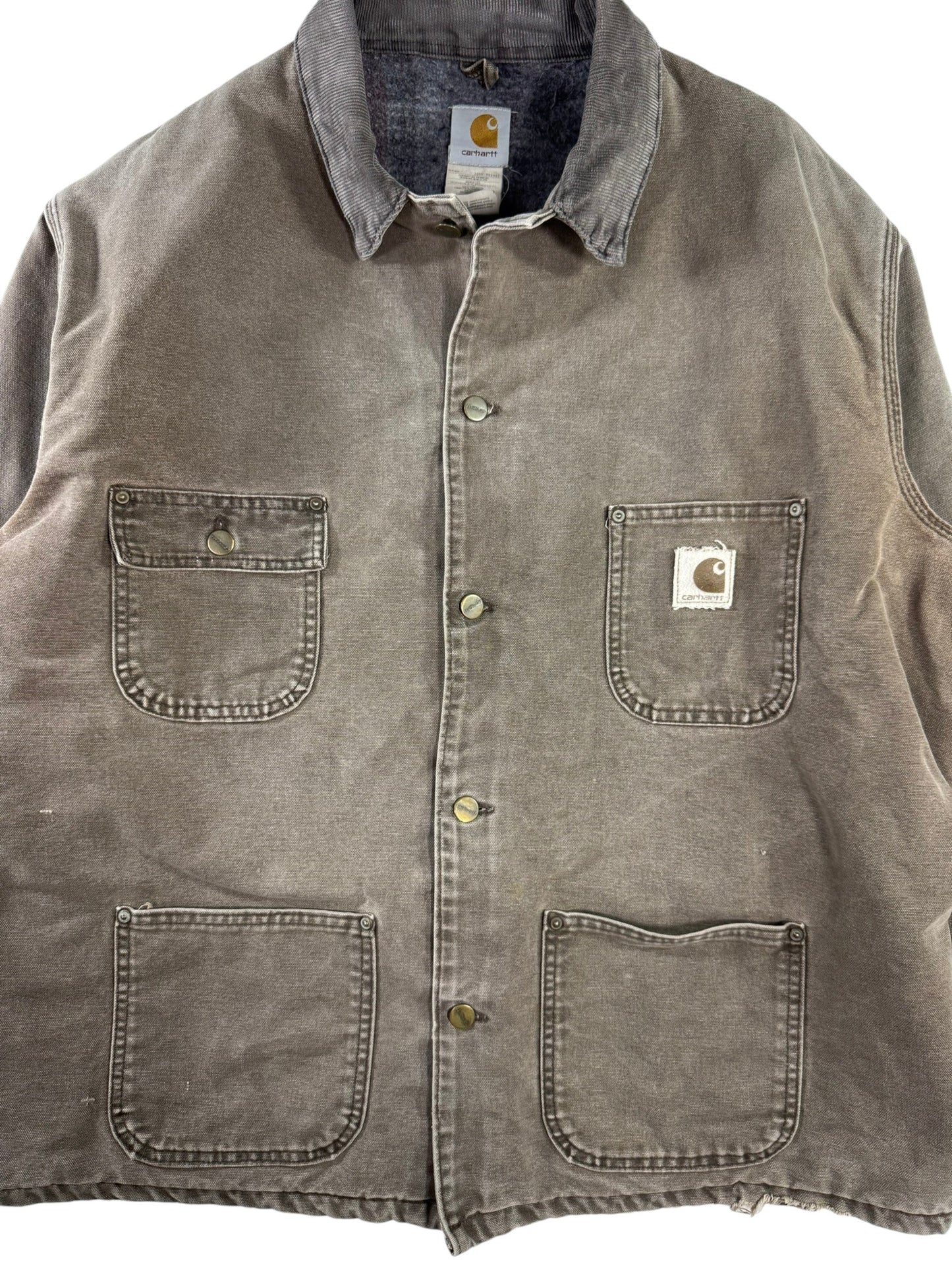 Vintage Carhartt C02CHT Faded Brown Duck Canvas Blanket Lined Chore Coat Mens XL