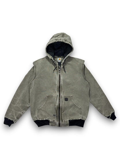 VTG Distressed Faded Carhartt J360 ARG Green Canvas Hooded Jacket Mesh Lined - M