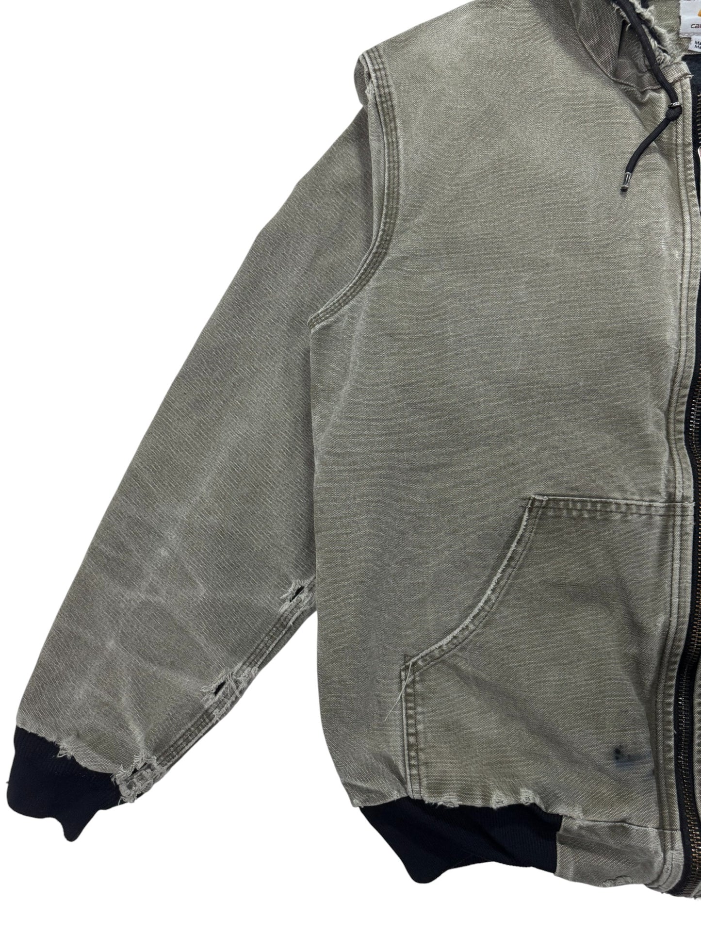 VTG Distressed Faded Carhartt J360 ARG Green Canvas Hooded Jacket Mesh Lined - M