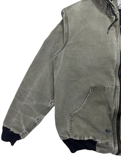 VTG Distressed Faded Carhartt J360 ARG Green Canvas Hooded Jacket Mesh Lined - M