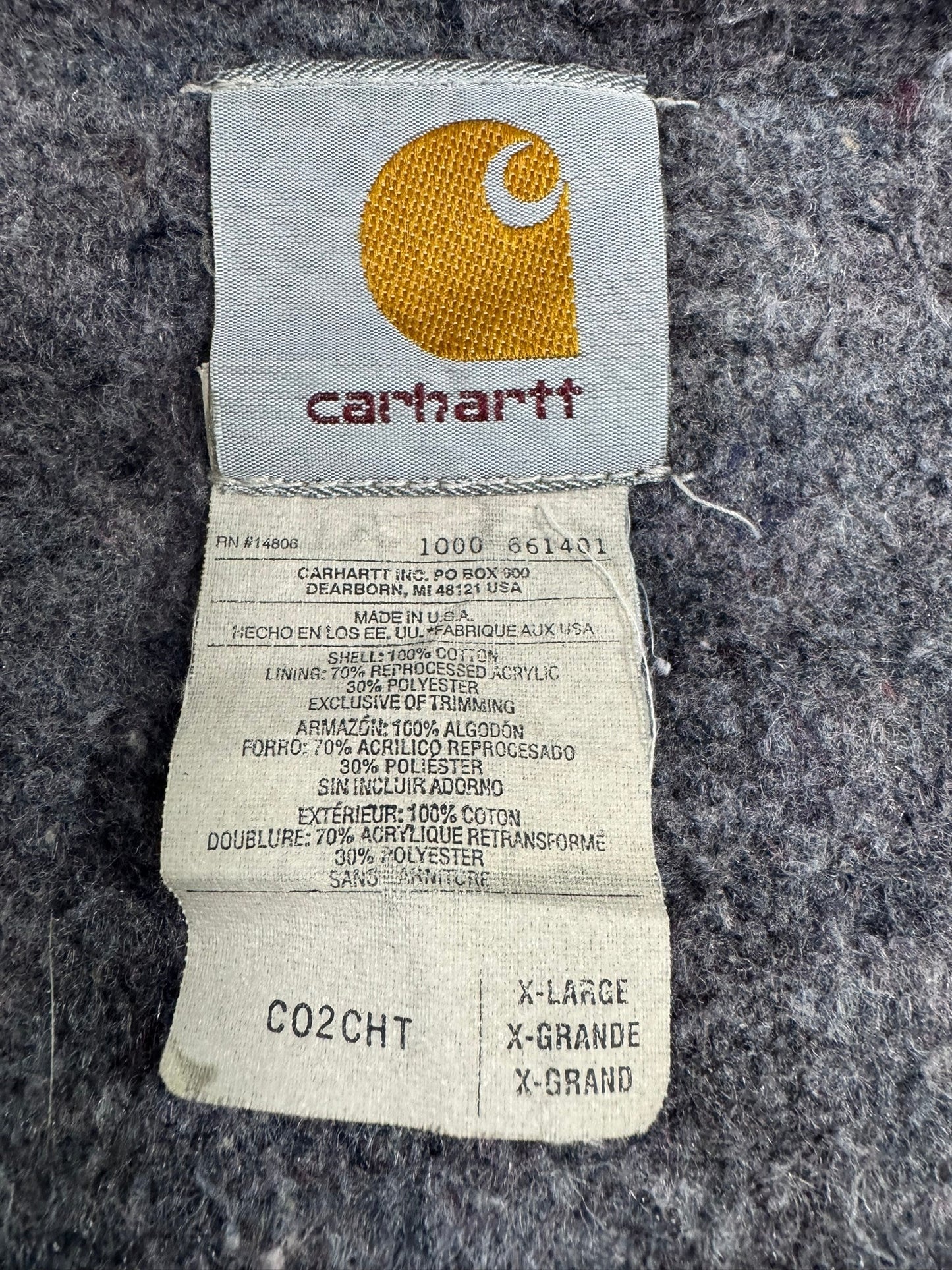 Vintage Carhartt C02CHT Faded Brown Duck Canvas Blanket Lined Chore Coat Mens XL