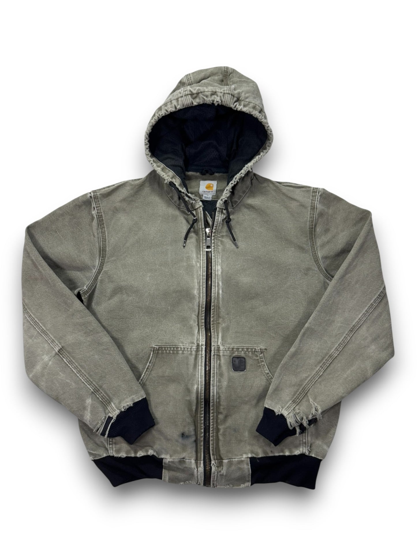 VTG Distressed Faded Carhartt J360 ARG Green Canvas Hooded Jacket Mesh Lined - M