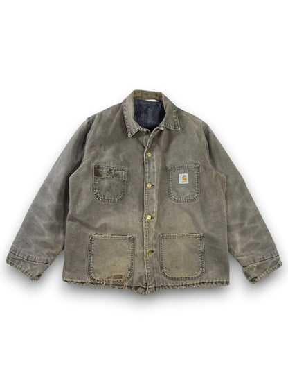 Vintage Carhartt C02CHT Faded Brown Canvas Blanket Lined Distressed Chore Coat XL