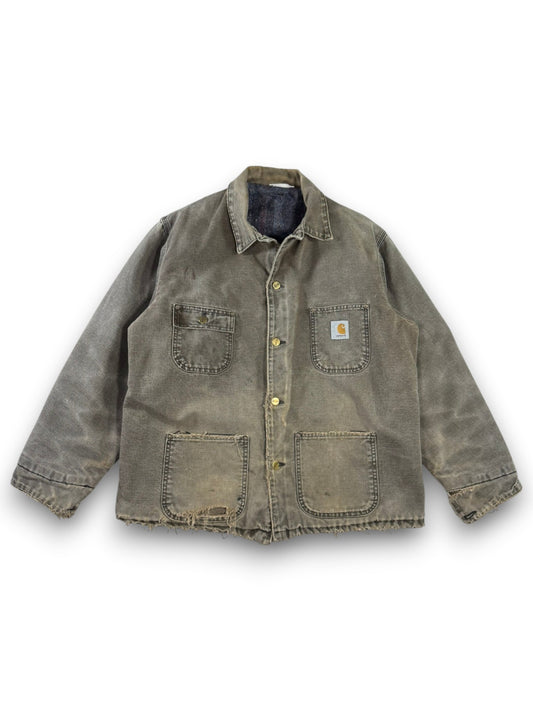 Vintage Carhartt C02CHT Faded Brown Canvas Blanket Lined Distressed Chore Coat XL